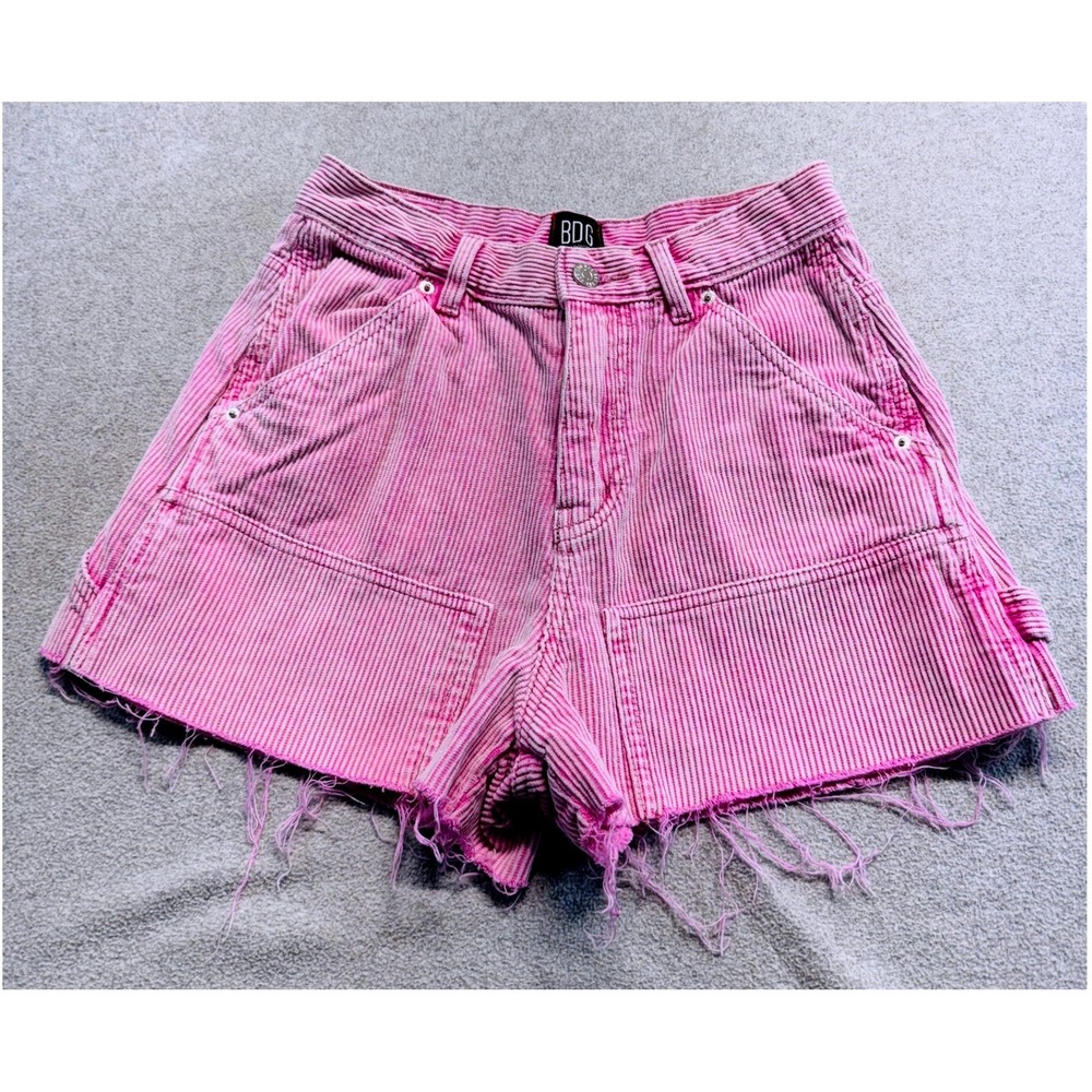 BDG Urban Outfitters Womens 26 Pink Corduroy Carpenter Shorts High Rise Cutoff